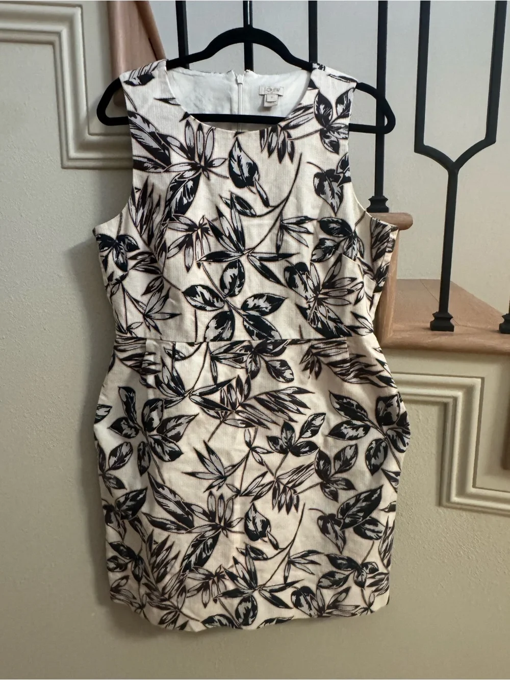J. Crew Black Leaf-Print Sleeveless Dress on White_2